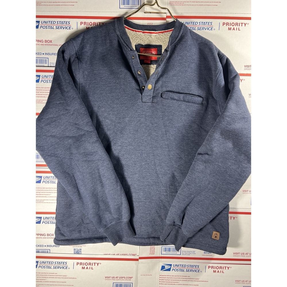 Coleman Men's Blue Sherpa Lined 1/4 Snap Pullover Sweat Shirt Size L
